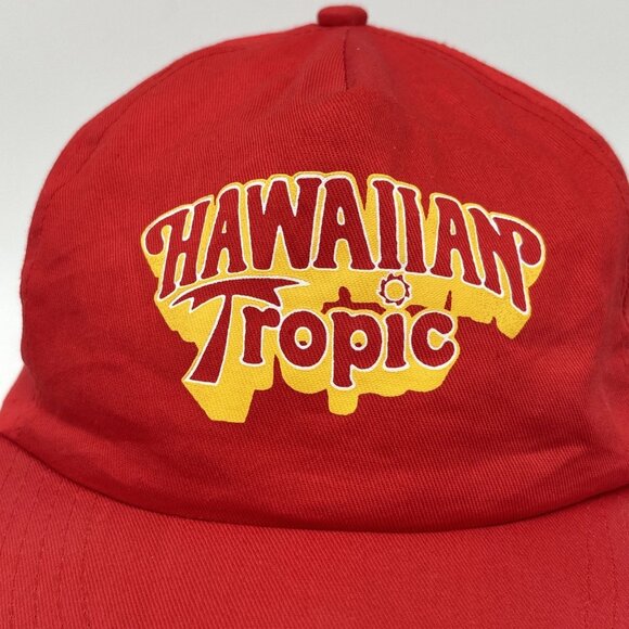 Vintage Hawaiian Tropic Patch Snapback Hat Cap Red Yellow Print - Picture 4 of 9